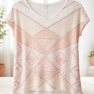 Zara Geometric Patterned Women's Top - Cream and Pink S